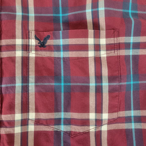 American Eagle Shirt Mens Large Red Plaid Classic Fit Long Sleeve Button Down - Picture 7 of 12